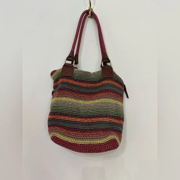 The Sak Cambria Hand Crochet Multi Coloured Gypsy Hobo Striped Tote Bag Purse - Picture 2 of 9